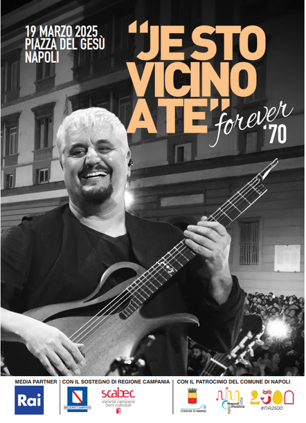 “Je sto vicino a te – Forever ’70”. Serata tributo dedicata a Pino Daniele,
a dieci anni dalla sua scomparsa “Je sto vicino a te – Forever ’70”. Serata tributo dedicata a Pino Daniele,
a dieci anni dalla sua scomparsa